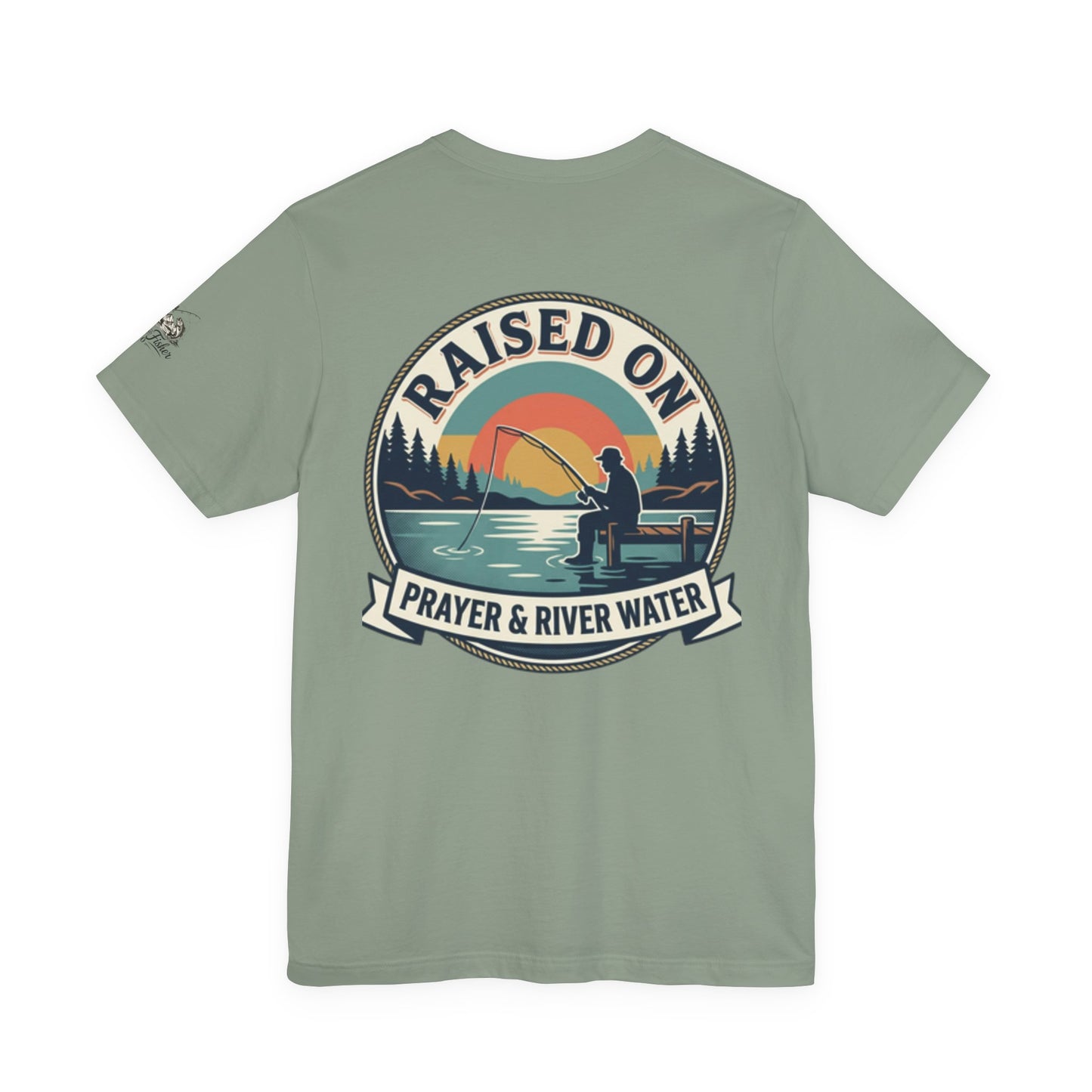 Raised on Prayer & River Water T-Shirt | Fishing Sunset Outdoor Faith Design