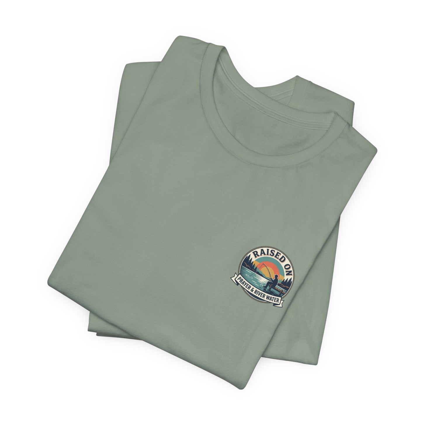 Raised on Prayer & River Water T-Shirt | Fishing Sunset Outdoor Faith Design