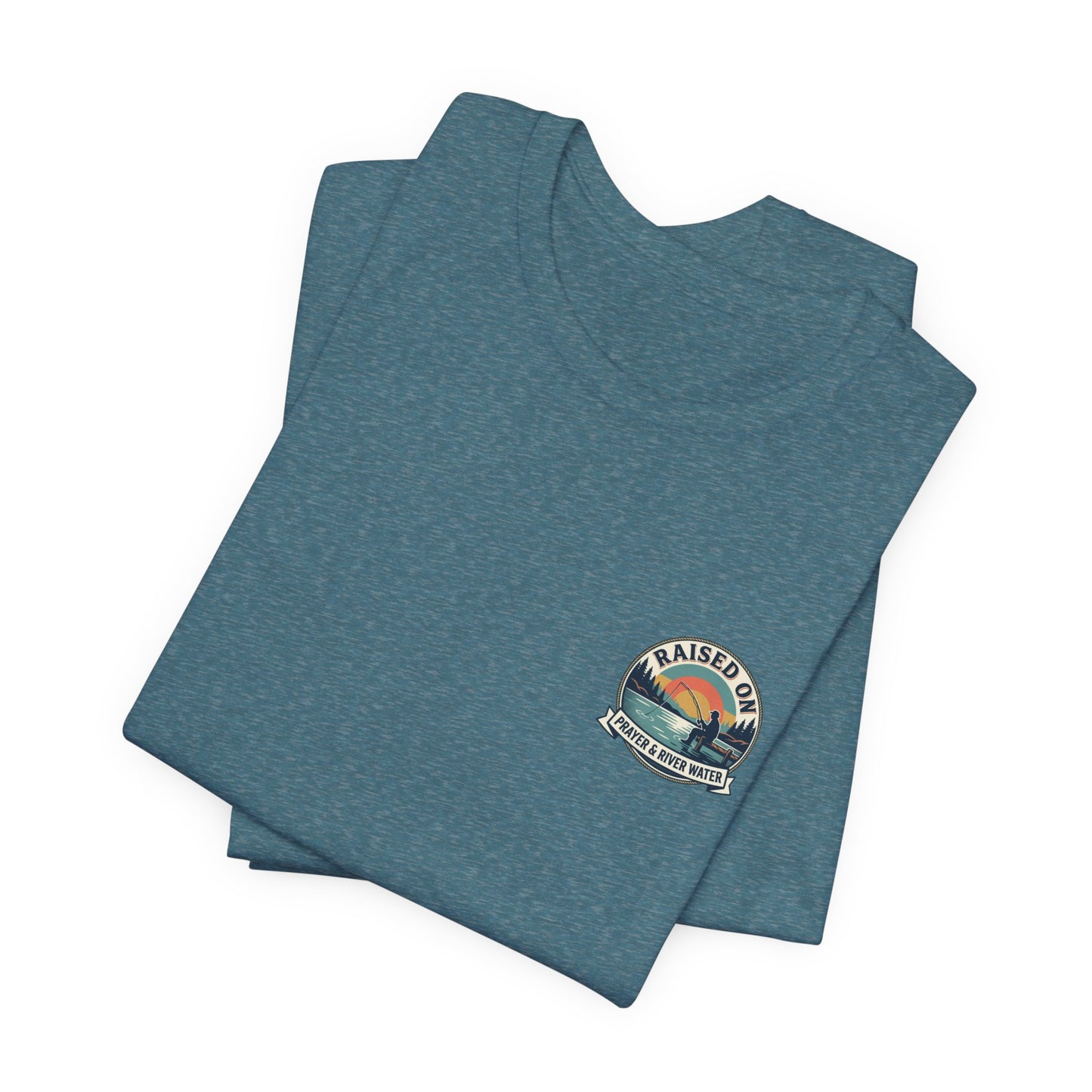 Raised on Prayer & River Water T-Shirt | Fishing Sunset Outdoor Faith Design