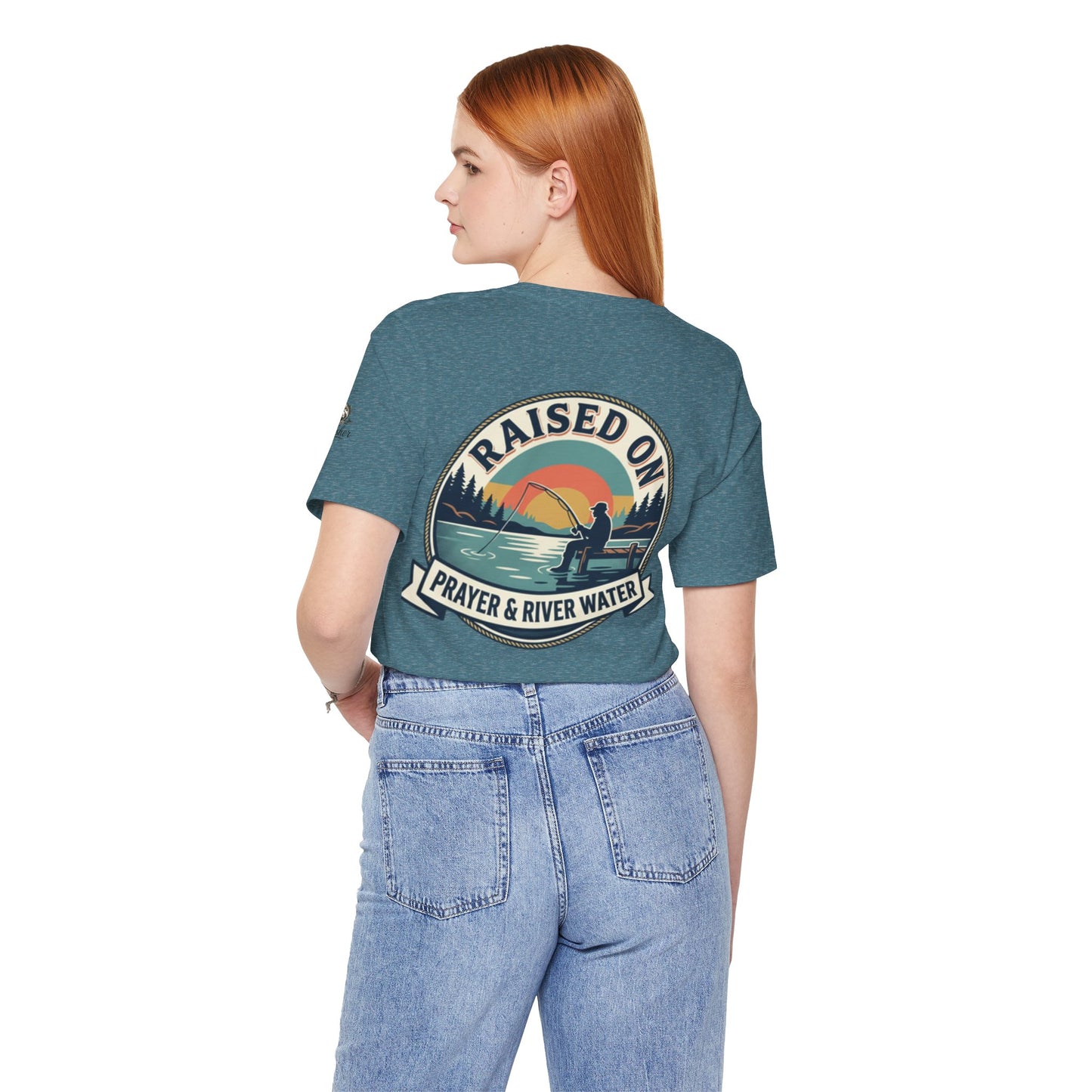 Raised on Prayer & River Water T-Shirt | Fishing Sunset Outdoor Faith Design