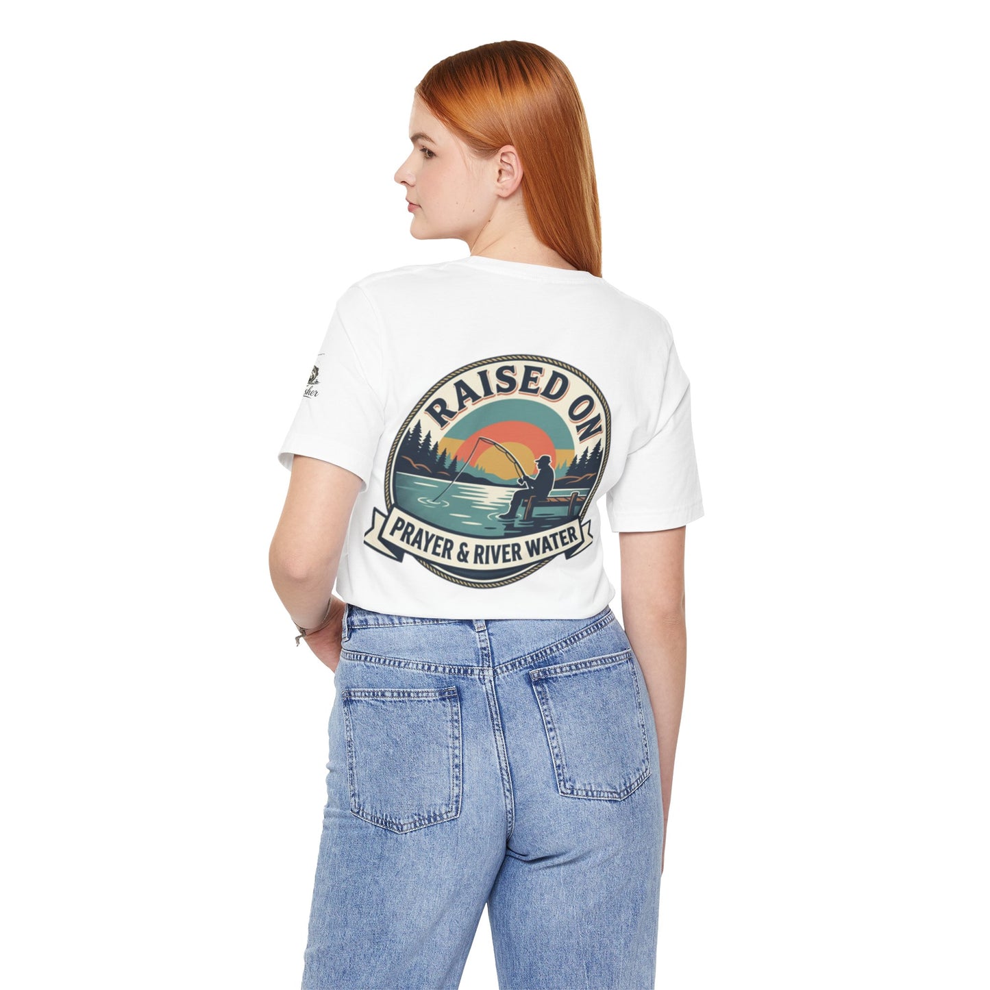 Raised on Prayer & River Water T-Shirt | Fishing Sunset Outdoor Faith Design