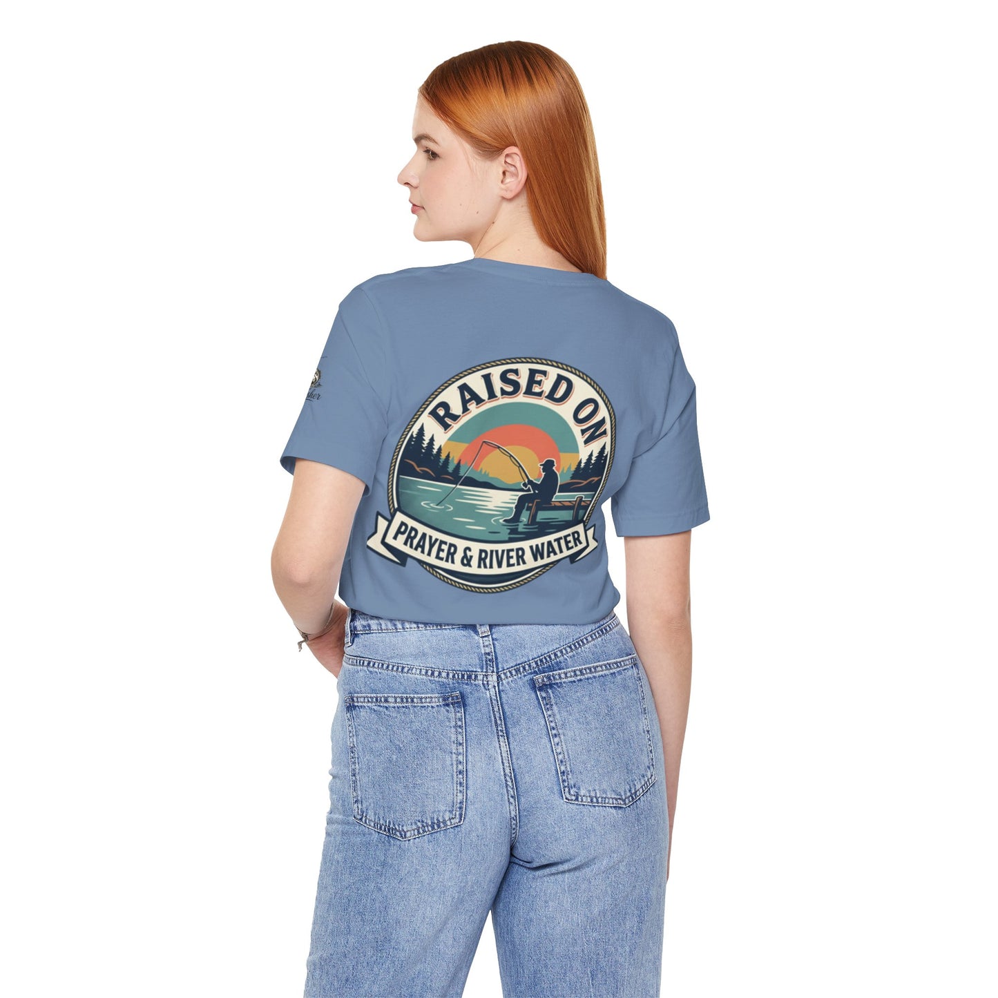 Raised on Prayer & River Water T-Shirt | Fishing Sunset Outdoor Faith Design