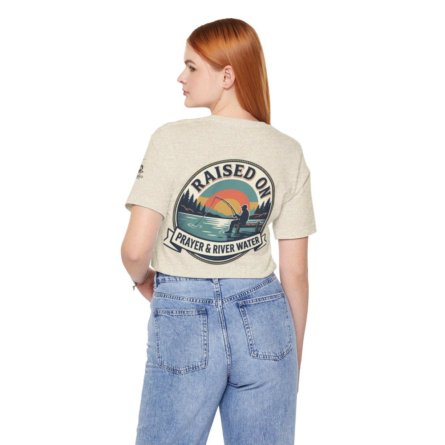 Raised on Prayer & River Water T-Shirt | Fishing Sunset Outdoor Faith Design