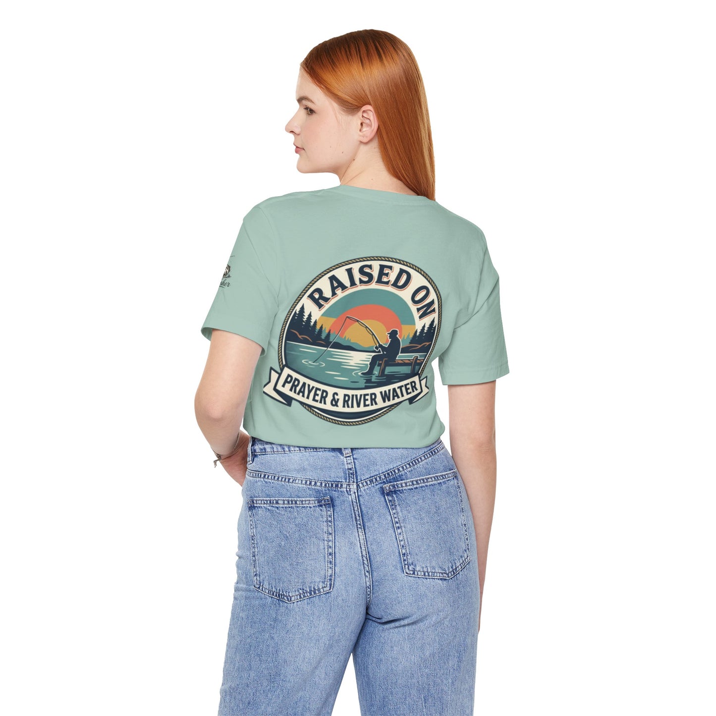 Raised on Prayer & River Water T-Shirt | Fishing Sunset Outdoor Faith Design