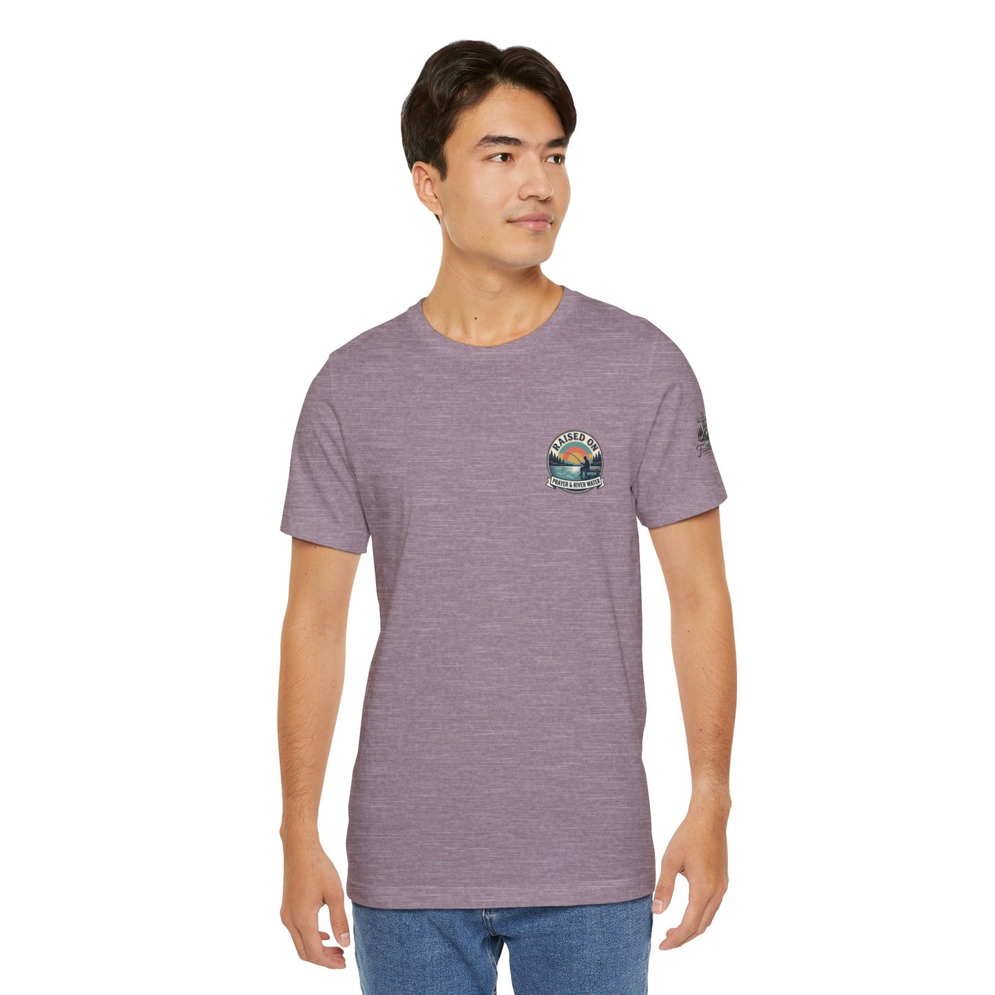 Raised on Prayer & River Water T-Shirt | Fishing Sunset Outdoor Faith Design