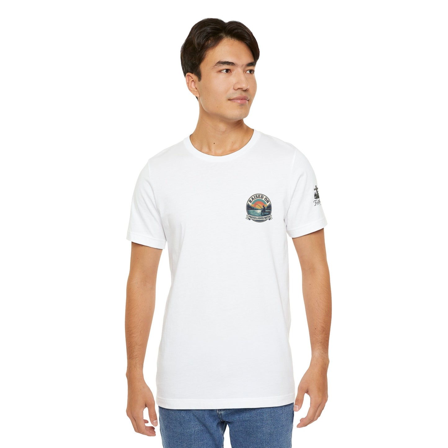 Raised on Prayer & River Water T-Shirt | Fishing Sunset Outdoor Faith Design
