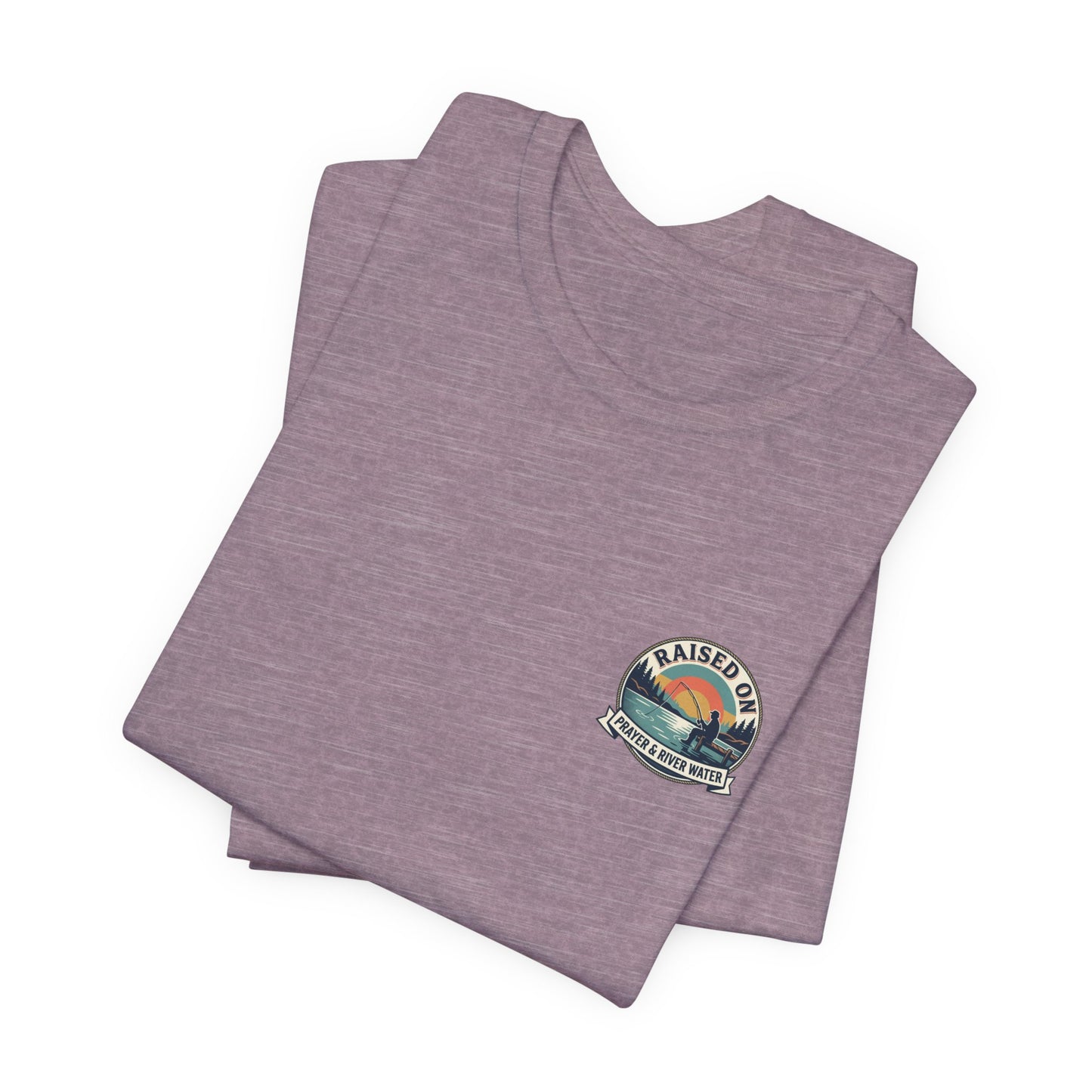 Raised on Prayer & River Water T-Shirt | Fishing Sunset Outdoor Faith Design
