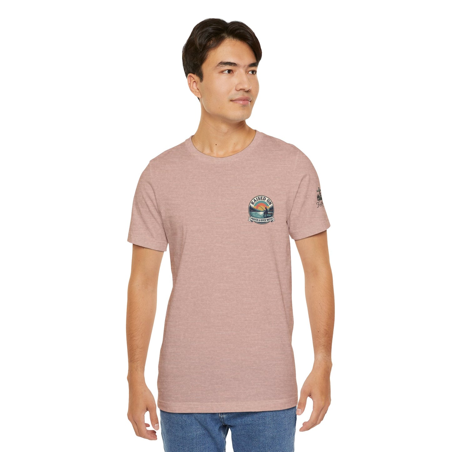 Raised on Prayer & River Water T-Shirt | Fishing Sunset Outdoor Faith Design