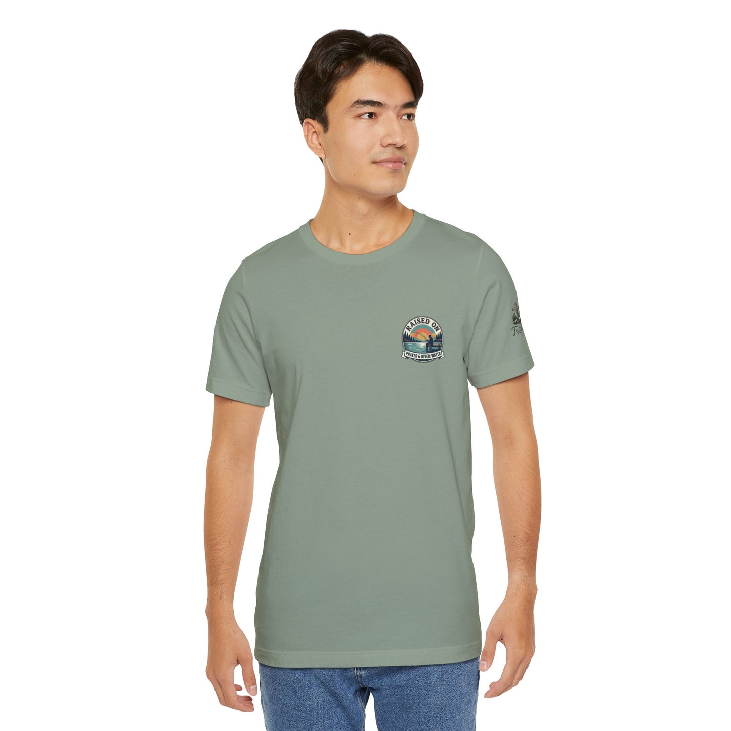 Raised on Prayer & River Water T-Shirt | Fishing Sunset Outdoor Faith Design