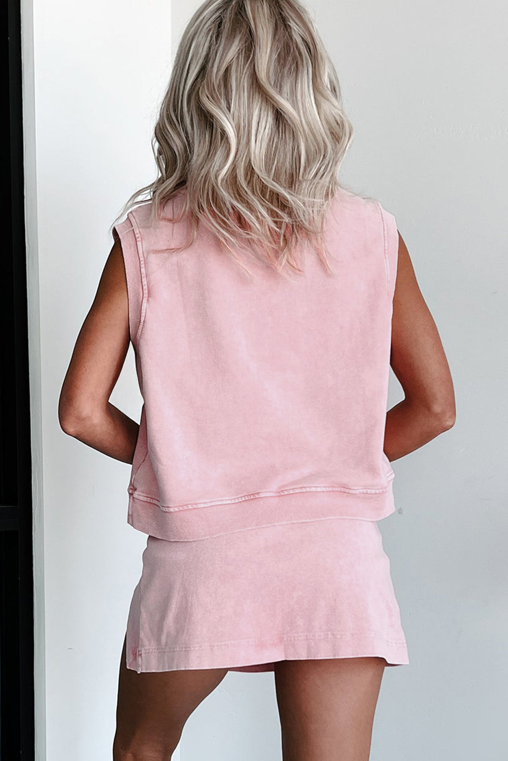 Myosotis 2 Pieces Mineral Wash Cotton Tank Top Lined Split Skort Set